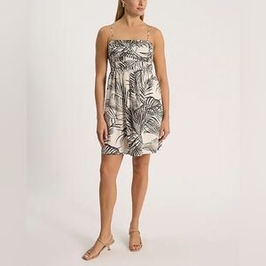 Linen-Blend Printed Ruched Mini Babydoll Dress